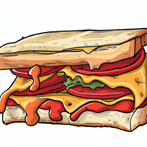 An image showcasing a golden-brown, crispy toasted sandwich oozing with melted cheese and juicy tomato slices