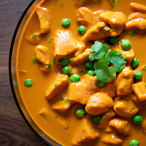 An image showcasing a fragrant chicken and vegetable curry simmering in a vibrant golden sauce