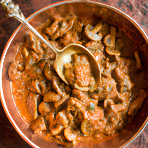 An image that showcases a rich, velvety porcini meat sauce simmering in a copper pot