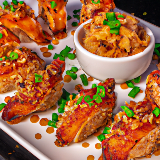 An image showcasing a tantalizing plate of golden-brown crispy tuna jackets, glistening with a fiery red glaze