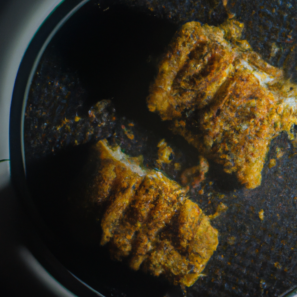 An image that showcases golden-brown fish fillets sizzling in an air fryer, emitting mouthwatering aromatic fumes