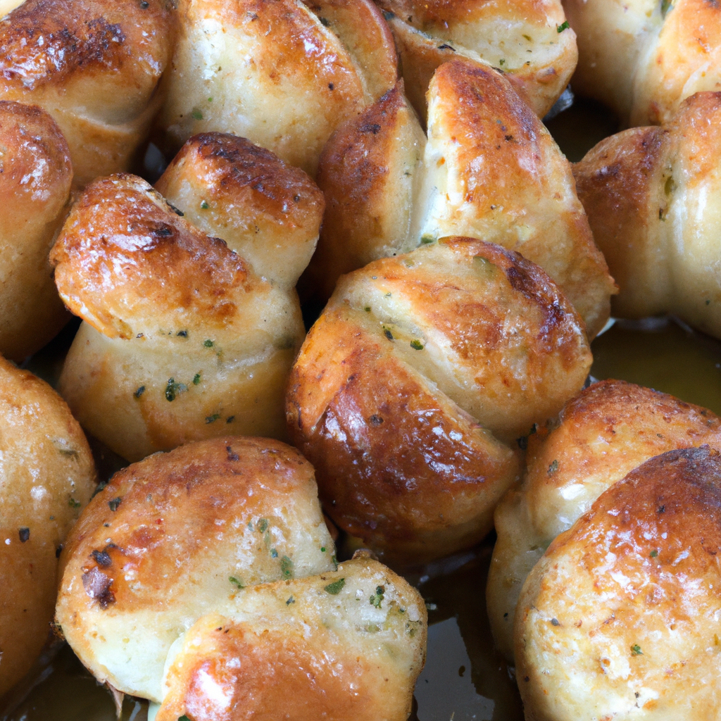 An enticing image of golden, perfectly-browned Air Fryer Garlic Knots glistening with garlic-infused olive oil