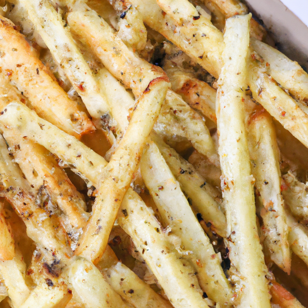 An image showcasing a golden-brown batch of crispy Air Fryer Garlic Parmesan Fries