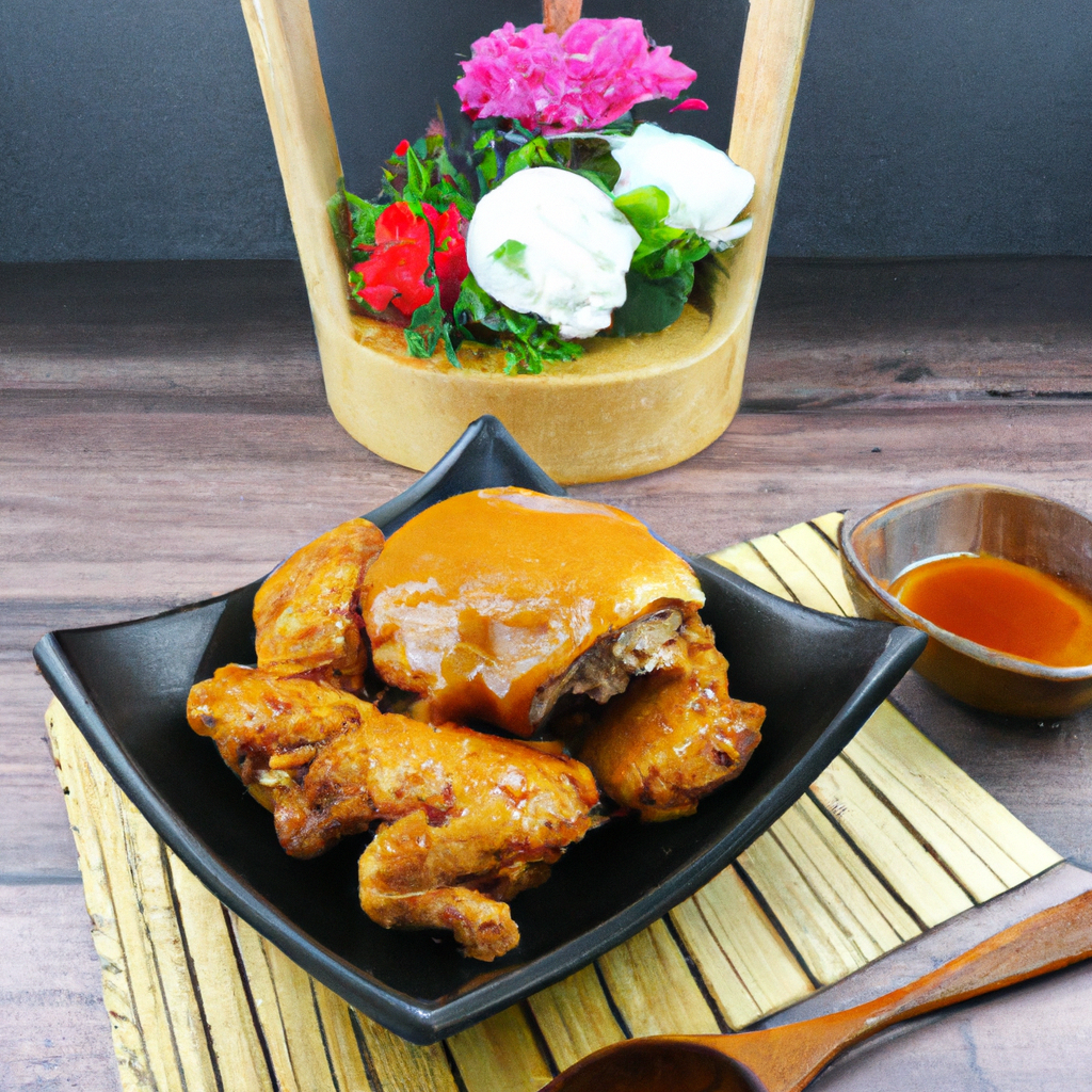 An image showcasing succulent air-fried honey chicken; a perfectly golden and crispy exterior with a sticky, glossy honey glaze glistening in the light
