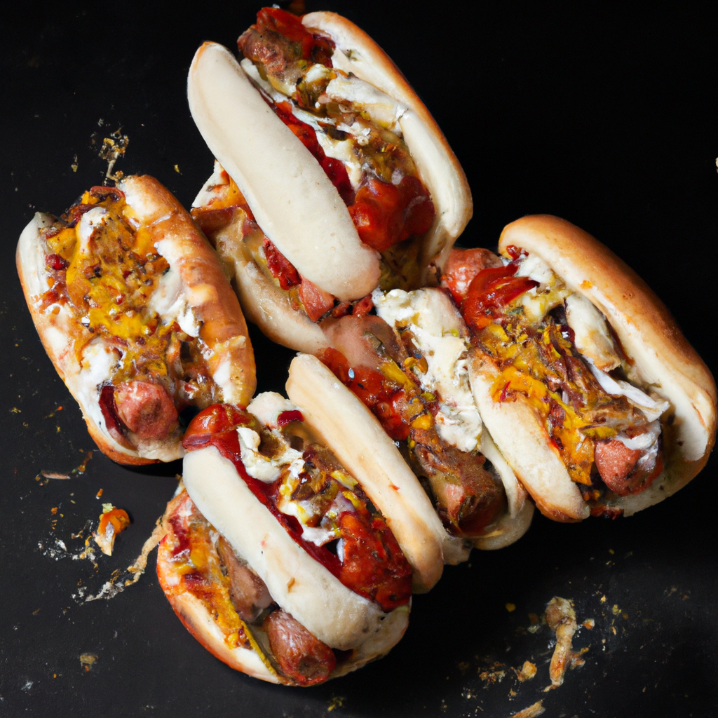 An image showcasing golden-brown hot dogs, nestled in fluffy buns with charred grill marks