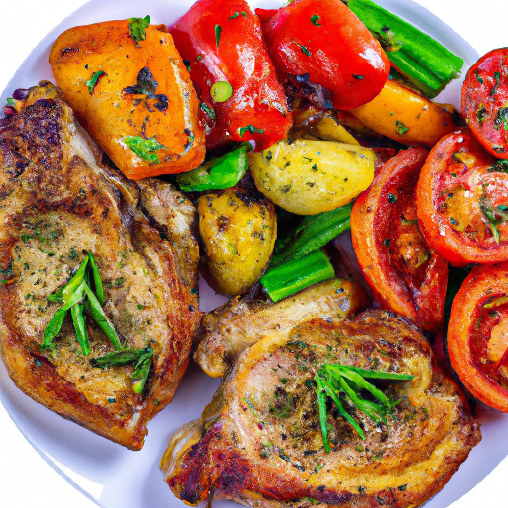 An image showcasing succulent air fryer pork chops, perfectly golden-brown and crispy on the outside, with juicy, tender meat on the inside
