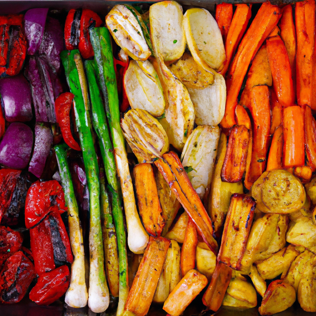 An image that showcases a colorful array of perfectly roasted vegetables, glistening with a golden-brown crust, emerging from a sleek and modern air fryer, evoking a tantalizing aroma that promises a healthy and delicious culinary experience