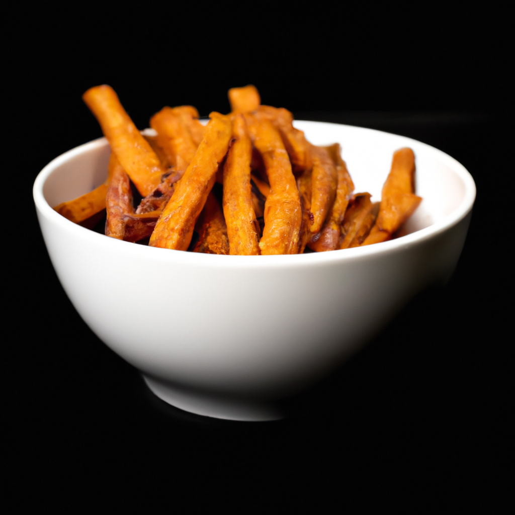 An image showcasing golden-brown sweet potato fries, perfectly crisp on the outside, with a fluffy interior
