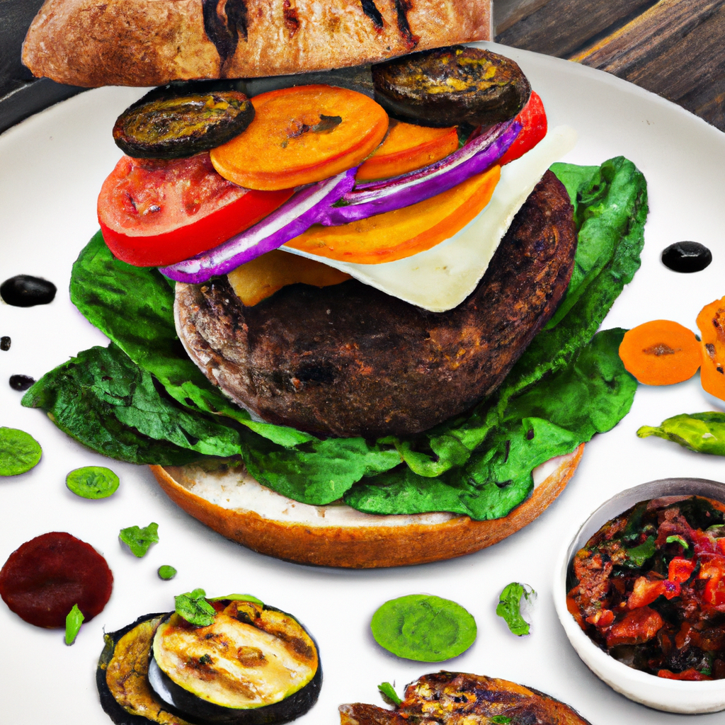 An image showcasing a sizzling, golden-brown veggie burger cooking in an air fryer