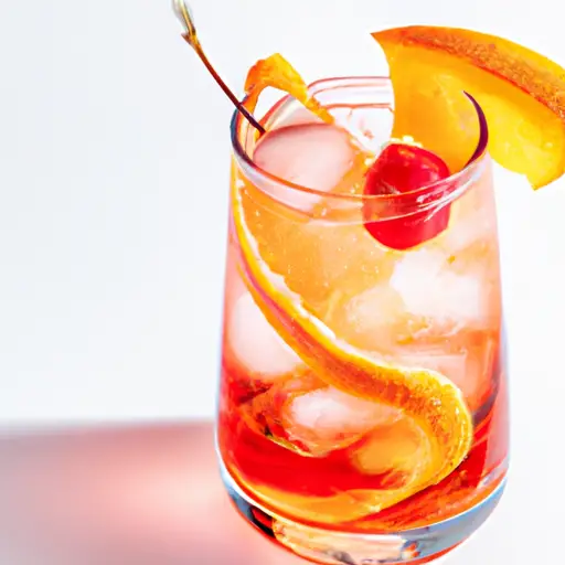 An image showcasing a vibrant, crimson-hued Alabama Slammer cocktail, elegantly garnished with a fresh orange slice and a maraschino cherry, shimmering under a glistening layer of crushed ice