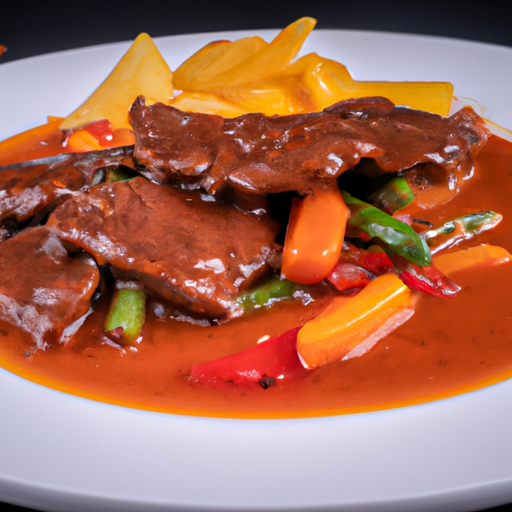 An image showcasing succulent chunks of tender beef bathed in a rich, caramelized beer sauce