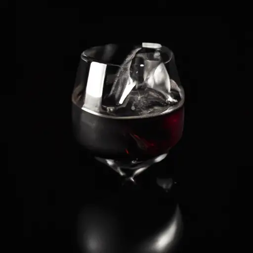 An image featuring a sleek, stemmed glass filled with a velvety, obsidian-hued Black Russian cocktail