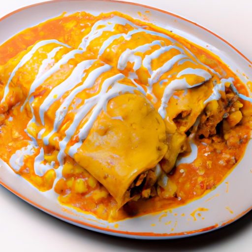 An image showcasing a mouthwatering Chicken Enchilada Stack, with layers of tender shredded chicken, melted cheese, and savory enchilada sauce oozing between golden corn tortillas