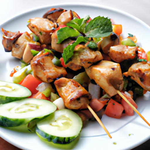 An image showcasing succulent chicken skewers, perfectly grilled with vibrant grill marks