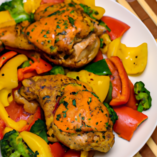 a vibrant plate filled with succulent chicken thighs, perfectly browned and juicy