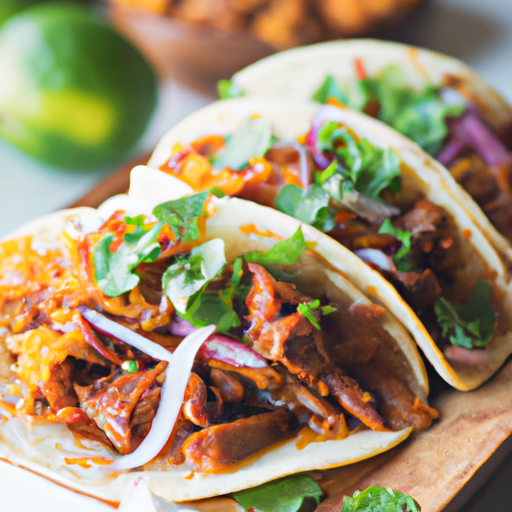 An image that captures the essence of Chipotle Pork Tacos: a golden corn tortilla, layered with succulent shredded pork, smothered in smoky chipotle sauce, and topped with vibrant cilantro, diced onions, and a squeeze of lime