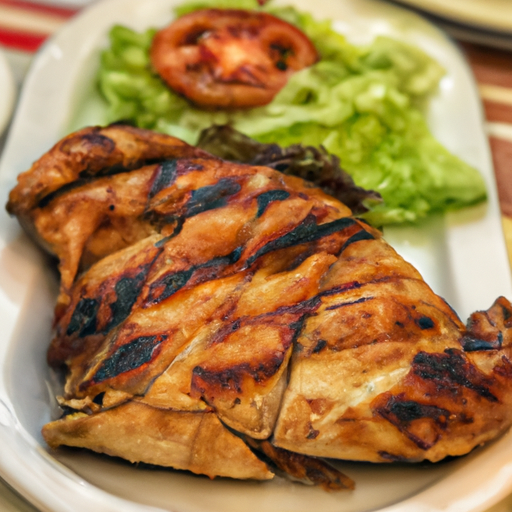 Ing, golden-brown chicken thigh, perfectly grilled to perfection