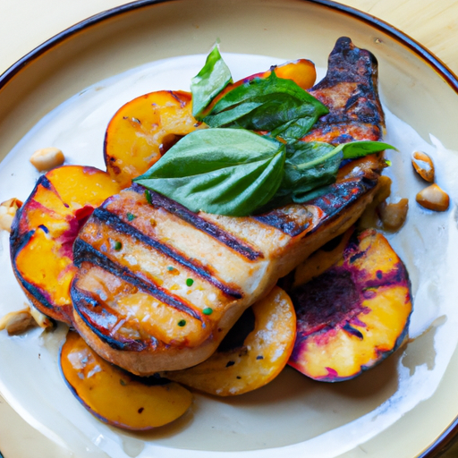 Grilled Pork and Peaches With Pine Nut Basil Vinaigrette