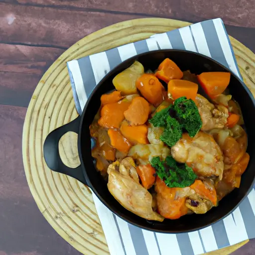 An image that showcases a vibrant, steaming bowl of Instant Pot Chicken and Sweet Potato Stew