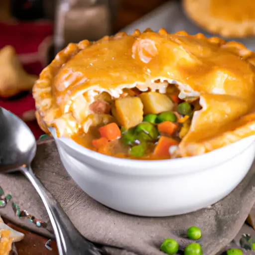 An image showcasing a steaming pot filled with tender chunks of chicken, colorful carrots, peas, and potatoes, all enveloped in a golden, flaky crust, inviting readers to dive into the delectable world of Instant Pot Chicken Pot Pie