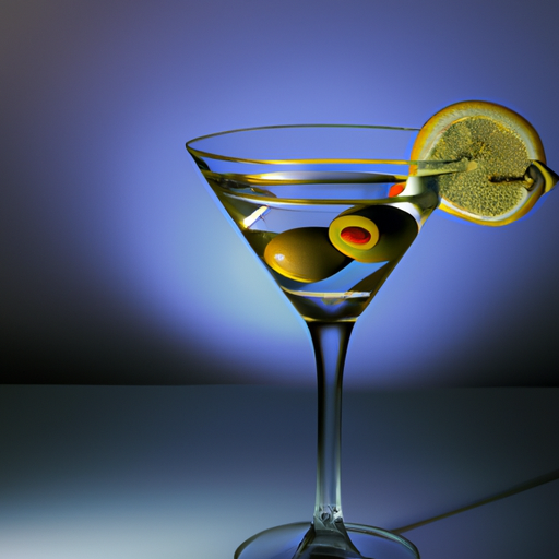 An image showcasing a sleek, stemmed martini glass, brimming with a crystal-clear, ice-cold concoction