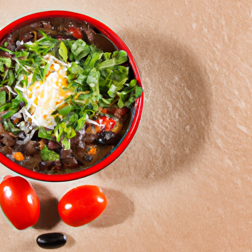 An image showcasing a vibrant bowl of Santa Fe black beans, adorned with diced tomatoes, jalapeños, and cilantro