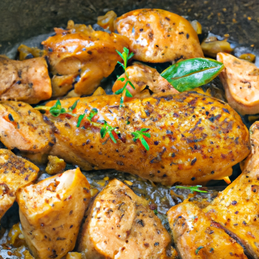 a sizzling skillet, where succulent chicken pieces glisten, enveloped in a rich and aromatic sage-infused browned butter