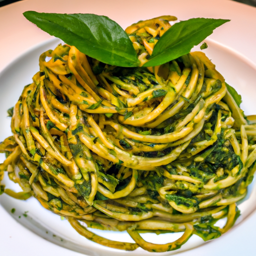 Spaghetti With Pistachio Mint Pesto and Spinach