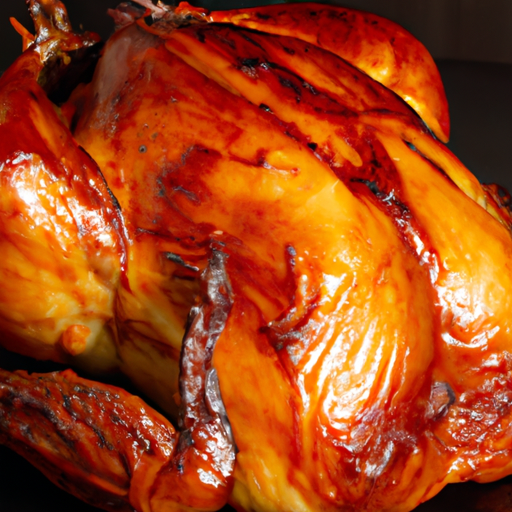 An image showcasing a succulent roasted turkey, glistening with a sticky satsuma glaze