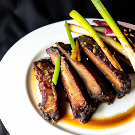 An image of succulent, caramelized short ribs glistening with a sticky, honey glaze