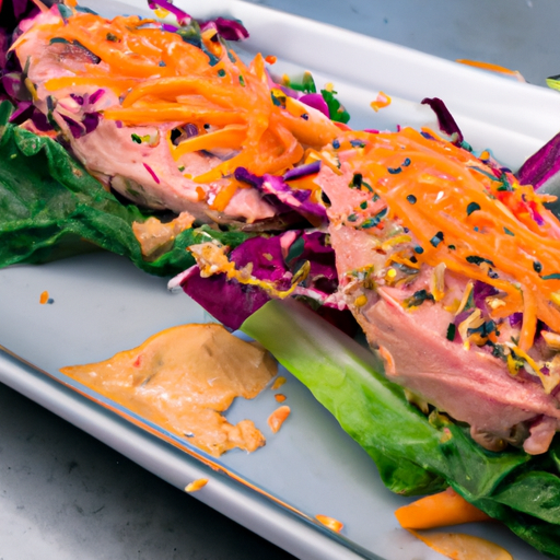 An image showcasing vibrant, crisp lettuce leaves acting as the wrap, encasing succulent chunks of tuna