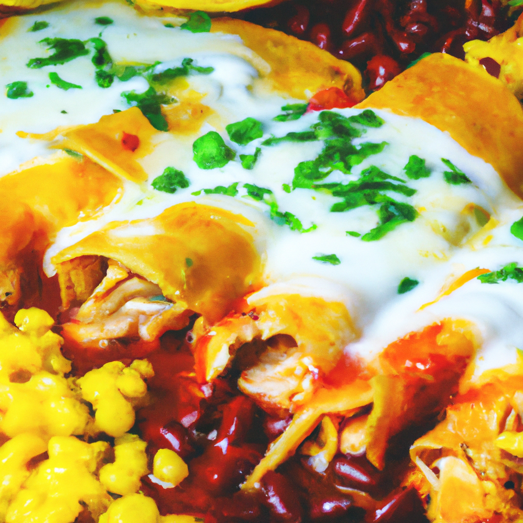 the essence of Slow Cooker Chicken Enchiladas in an image that showcases tender shredded chicken enveloped in warm corn tortillas, smothered in rich red enchilada sauce, and topped with melted cheese and vibrant garnishes
