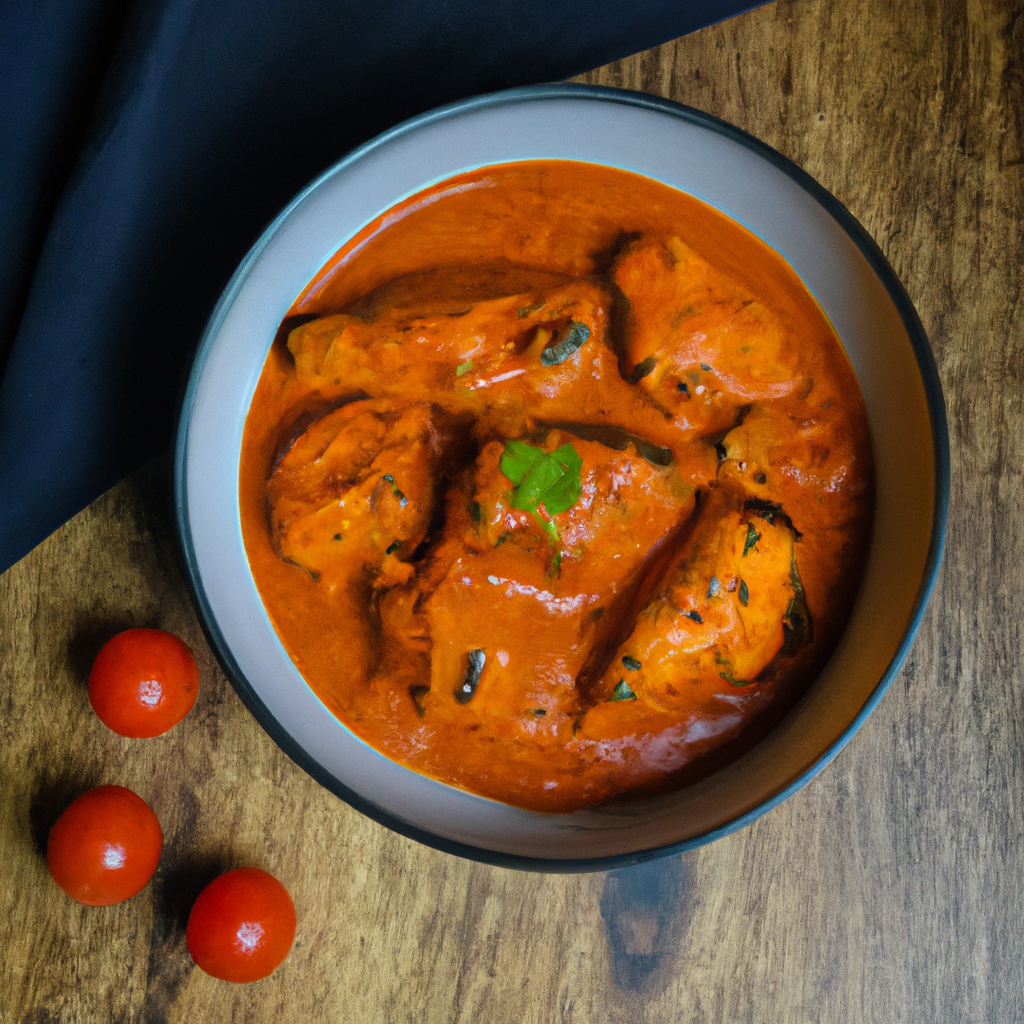 An image capturing the rich aroma of Slow Cooker Chicken Tikka Masala: tender chicken bathed in a vibrant, creamy tomato sauce, infused with aromatic spices like cumin, coriander, and garam masala