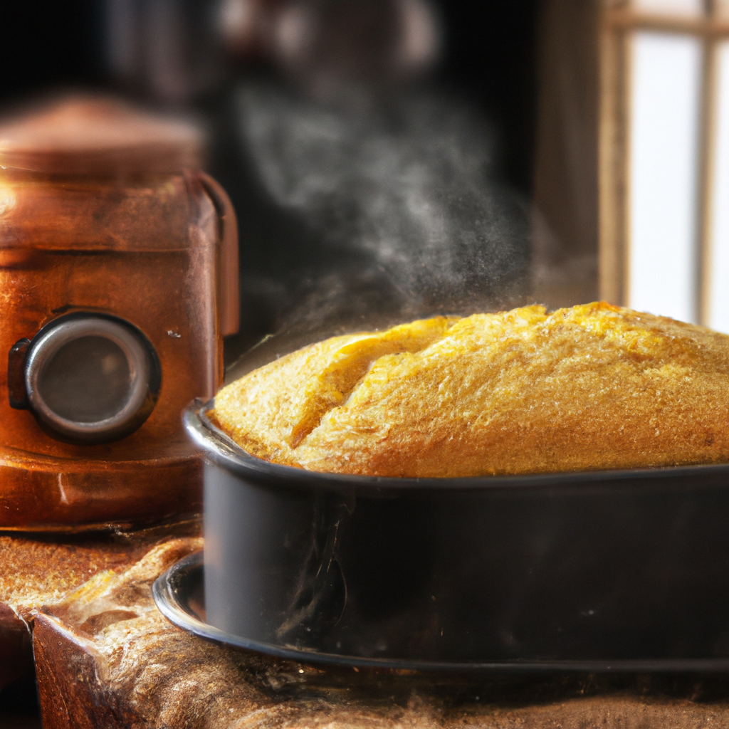 An image capturing the golden-brown crust of a perfectly baked slow cooker cornbread, with steam gently rising, revealing its fluffy, moist interior
