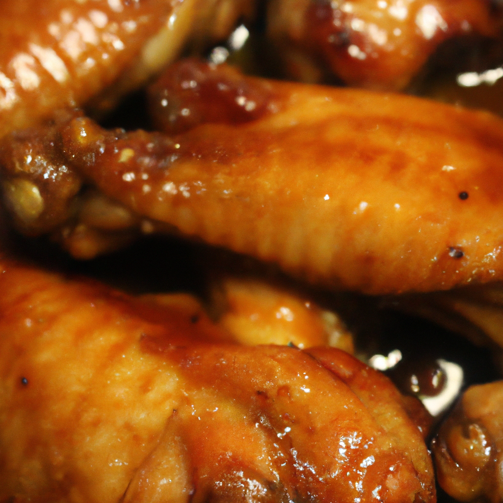 -up shot of glistening, sticky honey garlic chicken wings, tenderly cooked in a slow cooker