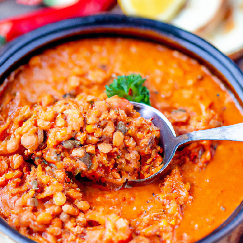 An image of a rustic slow cooker filled to the brim with hearty lentil chili