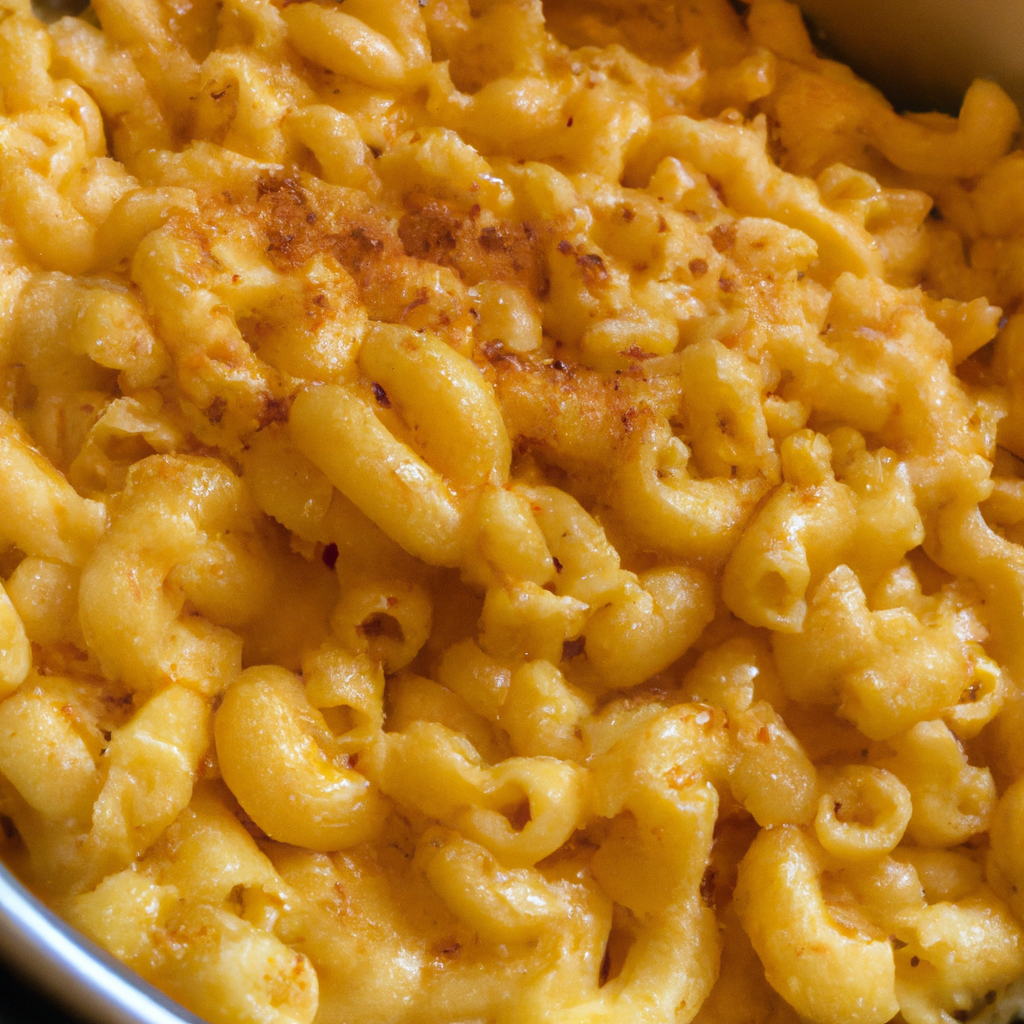 An image capturing the rich creaminess of Slow Cooker Macaroni and Cheese as it gently bubbles in the pot, with golden strands of perfectly cooked pasta, topped with a sprinkle of crispy breadcrumbs