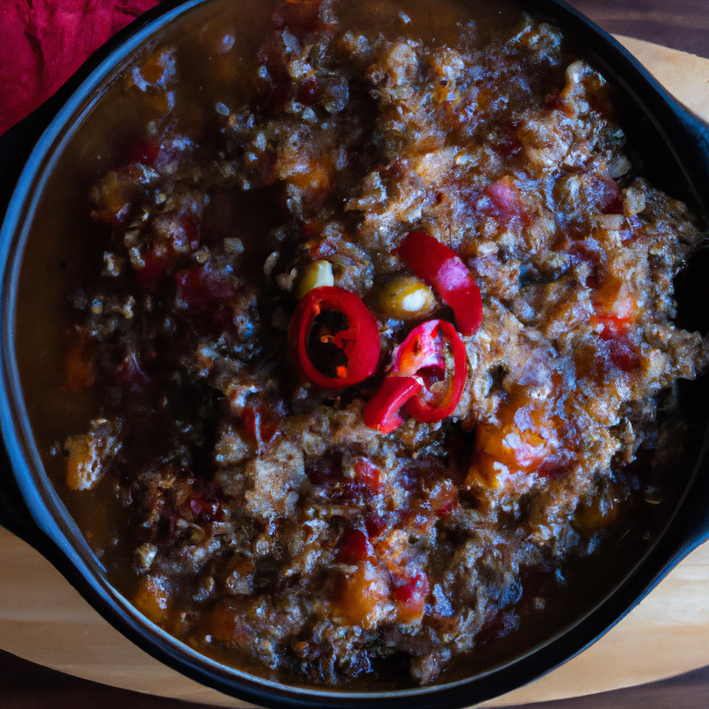 An image showcasing a simmering slow cooker filled with hearty quinoa and black bean chili