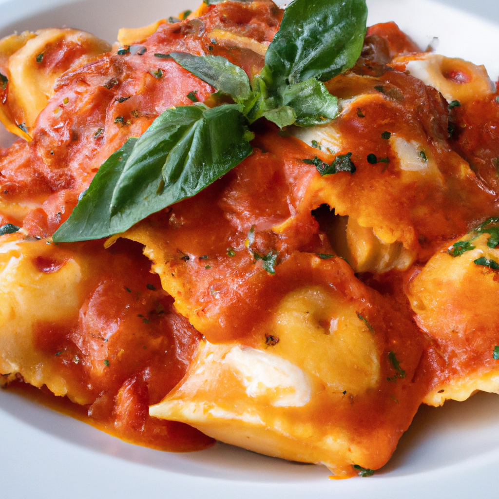 a vibrant, mouth-watering image of a perfectly cooked Slow Cooker Ravioli dish