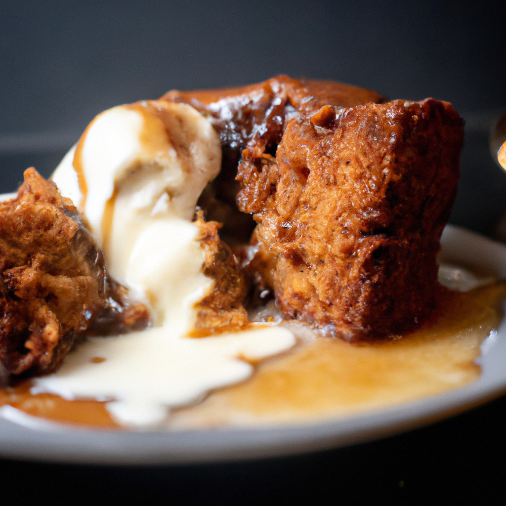 a delectable moment as a golden, caramelized sponge cake emerges from a slow cooker, oozing with a rich toffee sauce