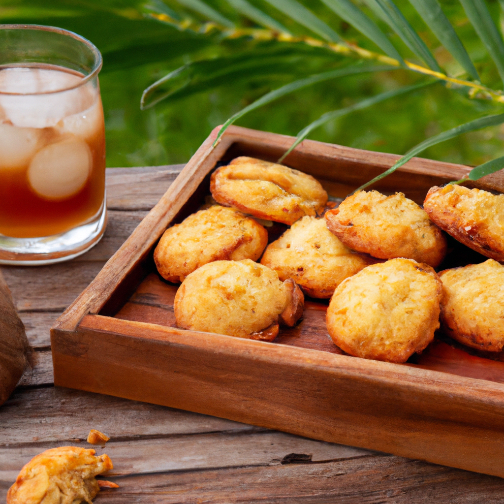 An image showcasing the golden-brown, freshly baked banana rum coconut cookies
