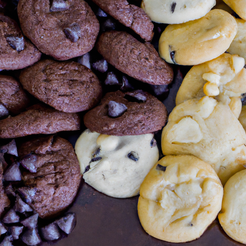 An image showcasing freshly baked black and white chocolate chip cookies