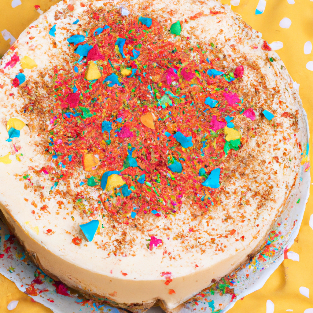 An image showcasing a luscious Cake Batter Cheesecake, with its creamy white top adorned with rainbow sprinkles, sitting on a golden graham cracker crust, inviting readers to indulge in its decadent flavors