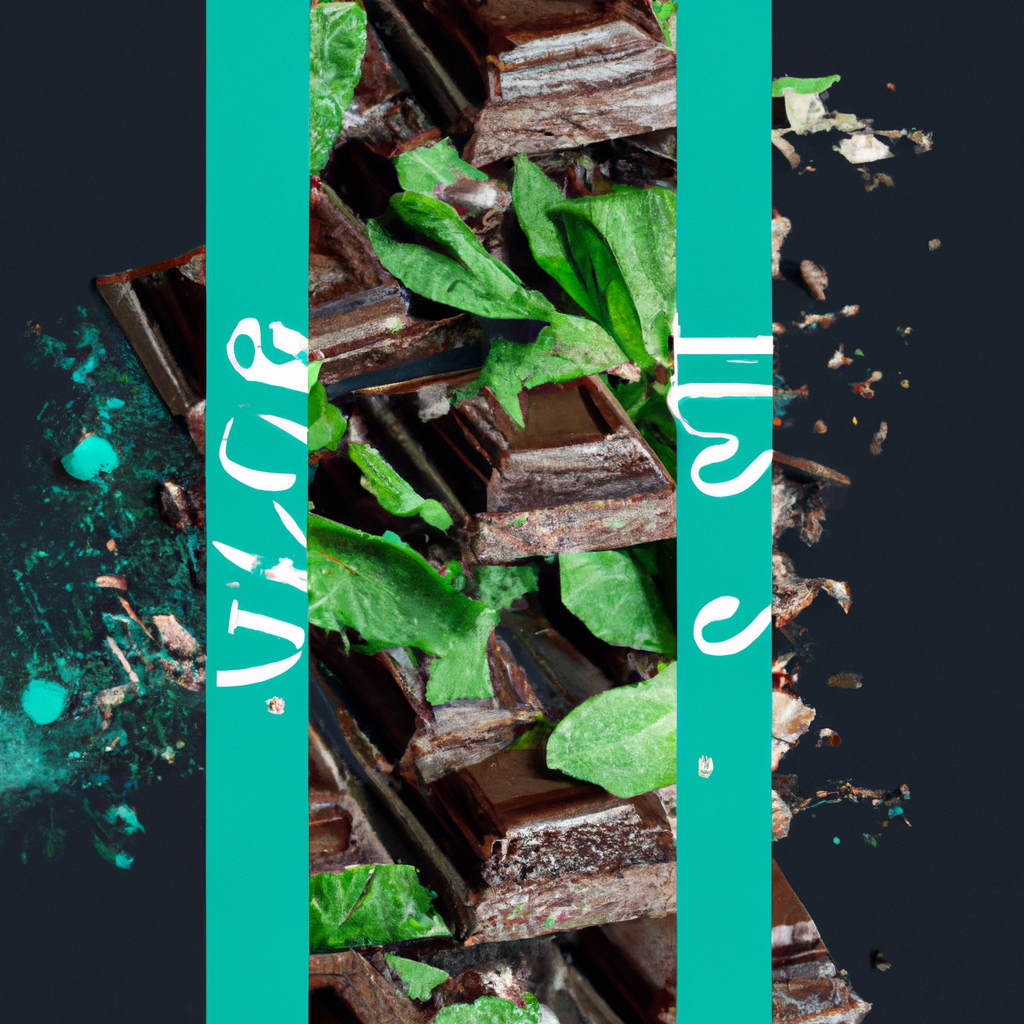 An image showcasing decadent chocolate mint bars: a luscious layer of smooth dark chocolate, glistening with a glossy finish, revealing a refreshing green mint layer beneath, adorned with delicate chocolate shavings
