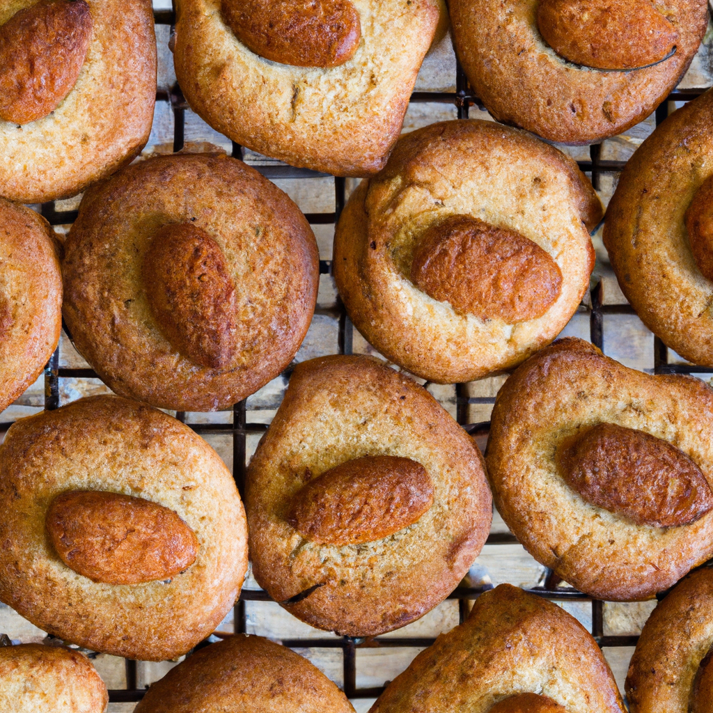 An image featuring a batch of freshly baked cinnamon almond cookies cooling on a wire rack