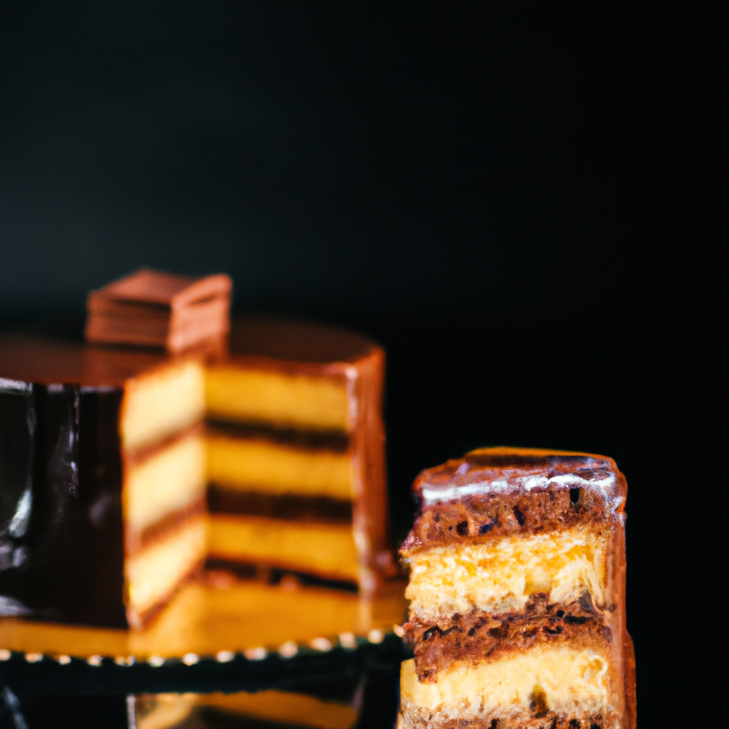 An image featuring a perfectly sliced classic yellow cake with a moist crumb, adorned with a luscious layer of glossy chocolate frosting that cascades smoothly over the edges, inviting readers to indulge in its irresistible decadence