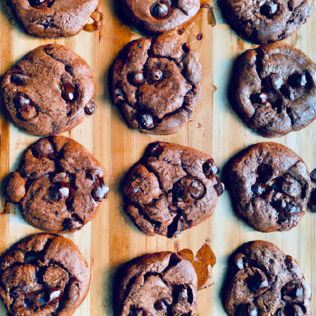 An image showcasing a platter of freshly baked cocoa fudge cookies