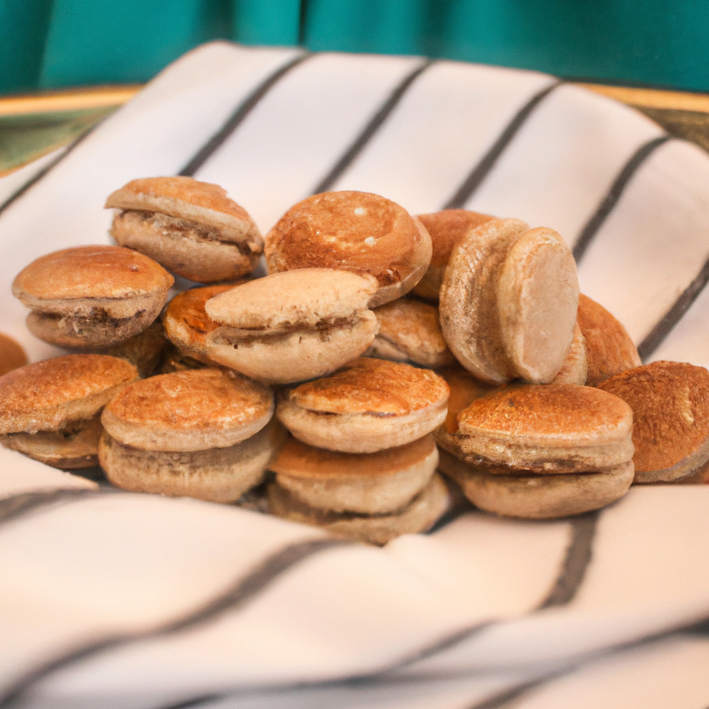 An image that showcases a platter of golden-brown Coconut Almond Macaroons, delicately arranged in a pyramid shape