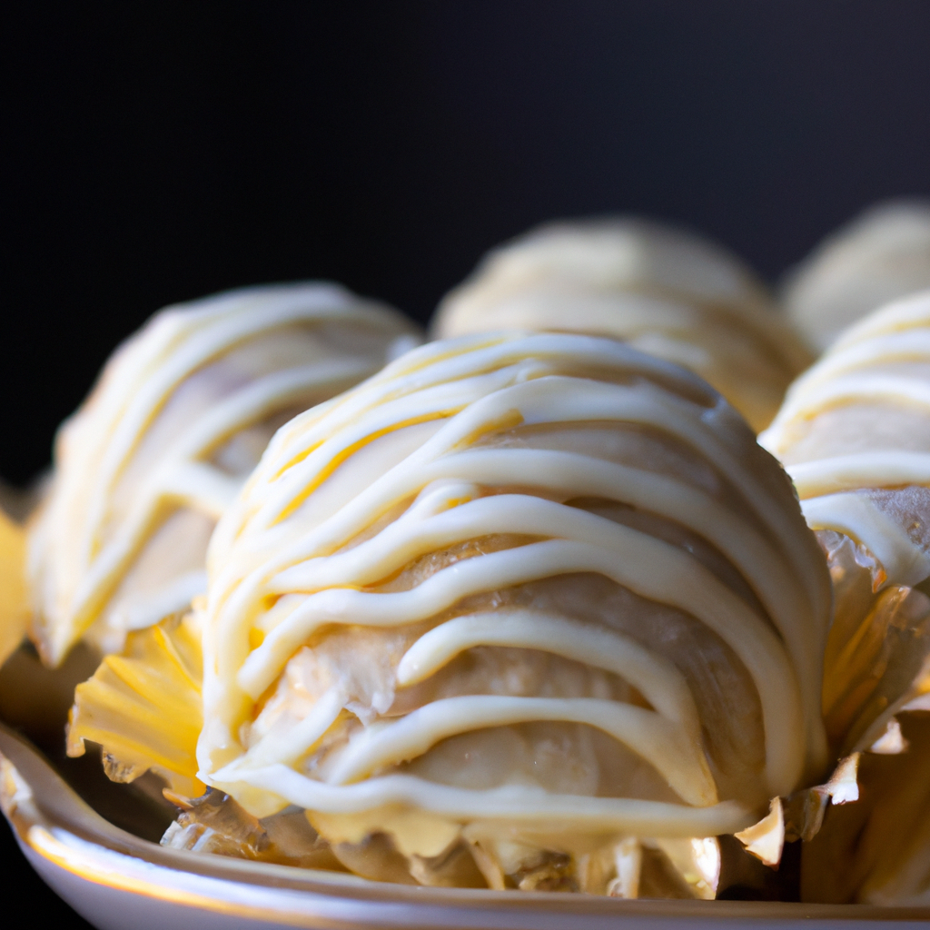 An image of golden, bite-sized cream cheese meltaways adorned with a tangy lemon glaze