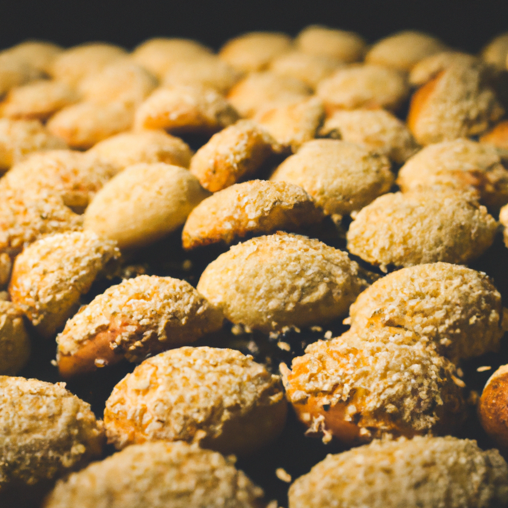 An image capturing the exquisite beauty of golden-brown, crispy sesame cookies emerging from the oven, glistening with a delicate sprinkle of sesame seeds, inviting readers to savor their delightful crunch